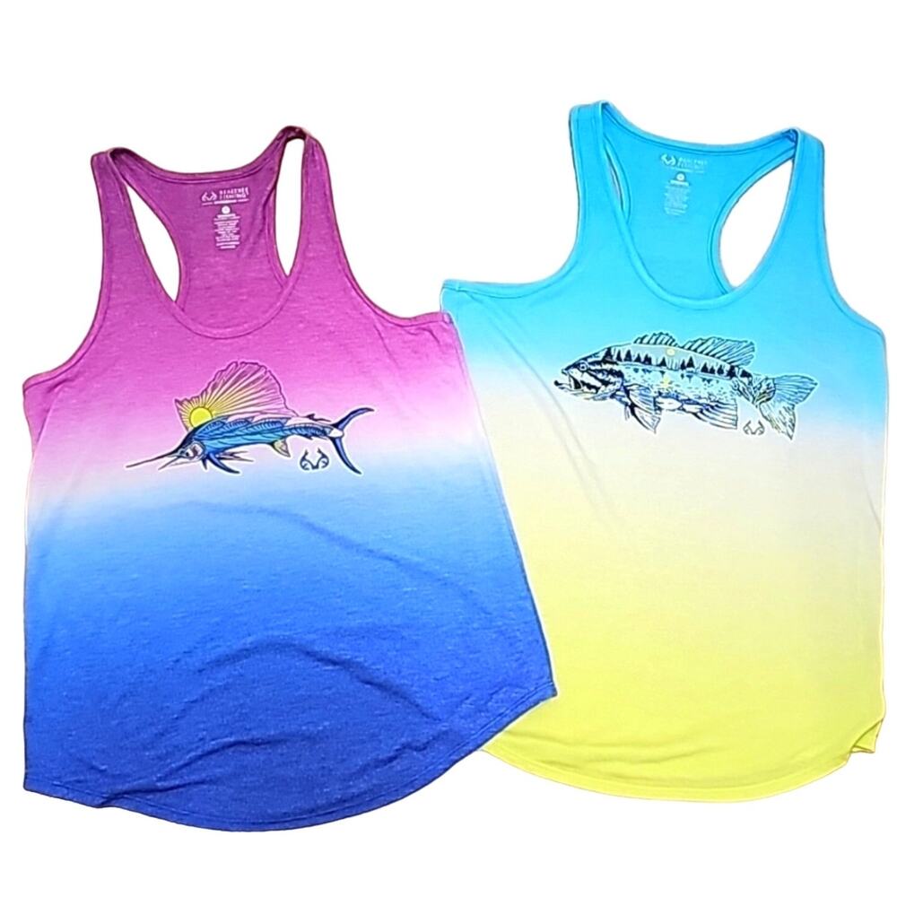 Realtree Fishing by Colosseum Lot of 2 Womens Colorblock Fish Tank Tops Size M